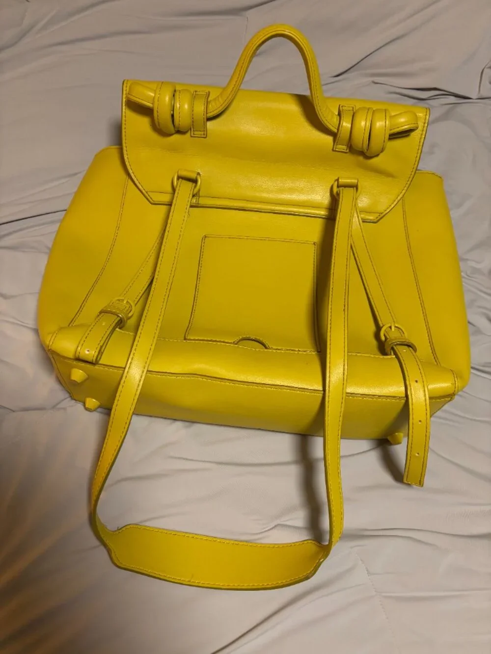 Create & Cultivate Yellow Faux Leather Backpack Tote Laptop Bag